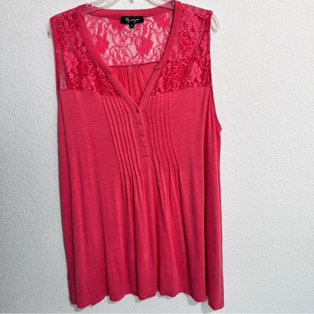 Lily Morgan Coral Salmon Sleeveless Lace Shoulders Top Blouse 2X